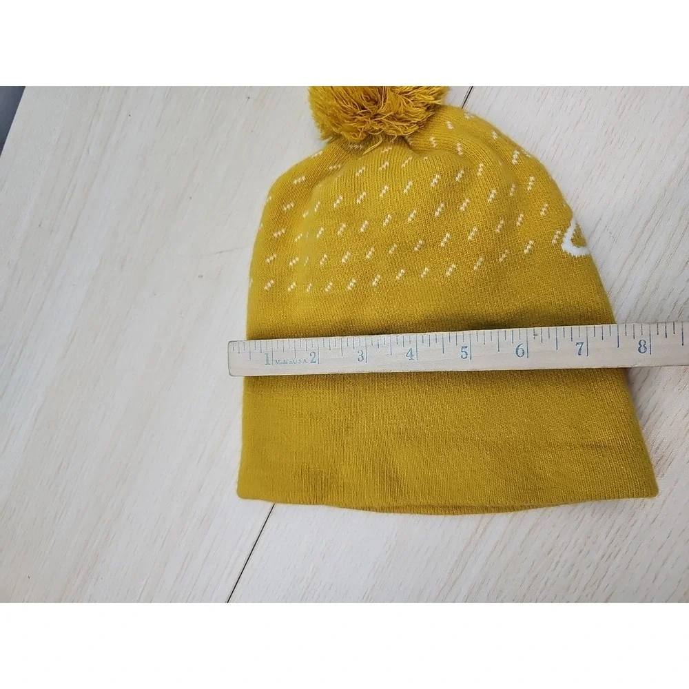Vtg L.L.Bean Beanie Solid Knit Pompom Mustard Yellow Spell Out ‎ 511849